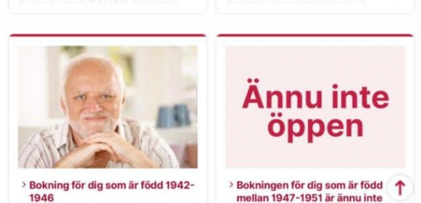 Meme sobre Harold, ocultar el dolor, y se utiliza en la agencia sueca de vacunación es