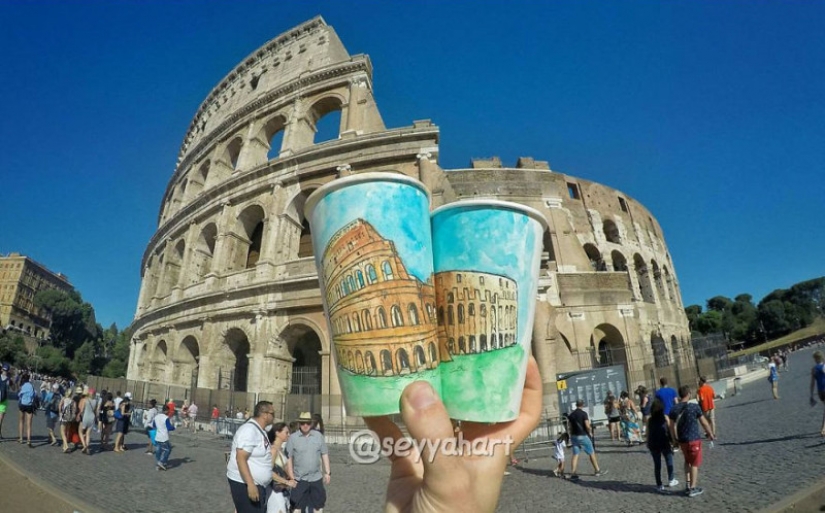 No art without a glass: a traveler paints coffee cups for a living