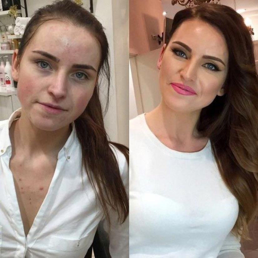 Otra cara: con la ayuda del maquillaje, el artista de maquillaje hábilmente convierte a las niñas comunes en verdaderas bellezas