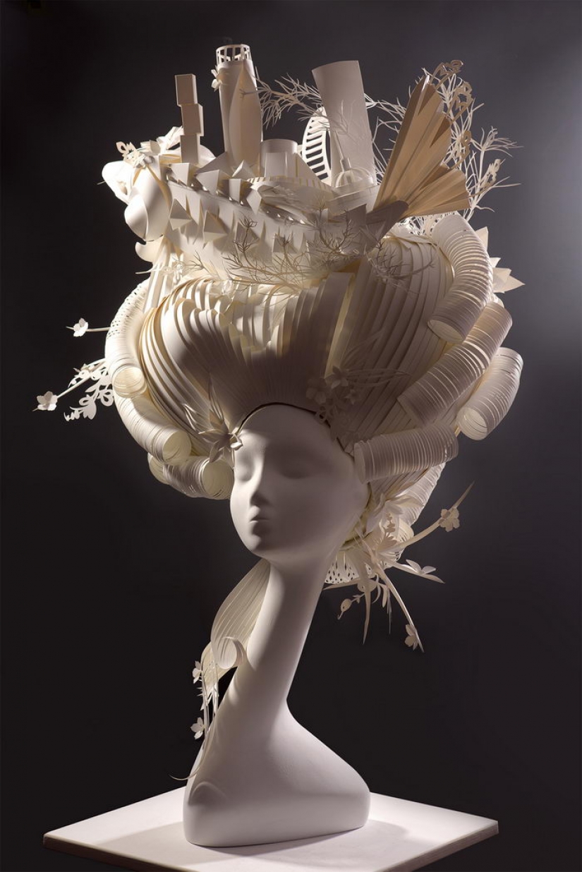 Paper art: wigs and attire of masters from St. Petersburg Asi and Dmitry Kozinykh