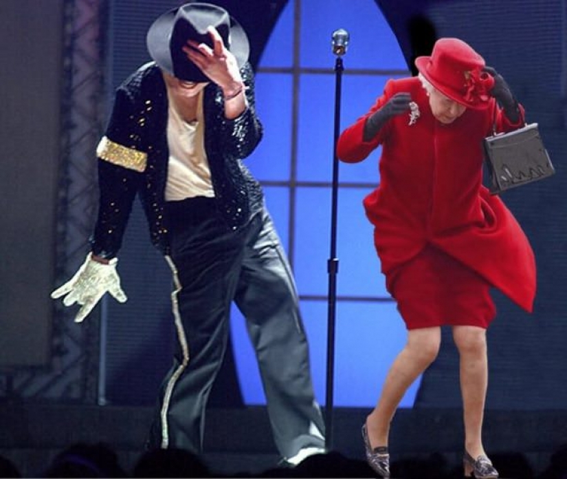 Queen Elizabeth II cuts through the waves and dancing with the king of pop