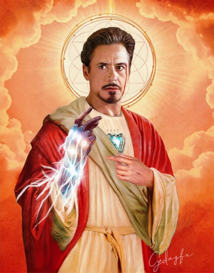 Saint Keanu and other celebrities in the image of saints
