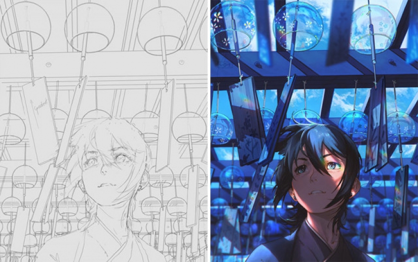 Sketch vs. Final: the artists show their work at the stage of sketch and finished