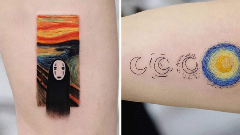 Tattoos of Hakan Adik, combining famous paintings and pop culture characters