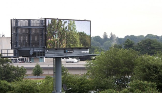 The artist bought a huge billboard to show the beauty of nature