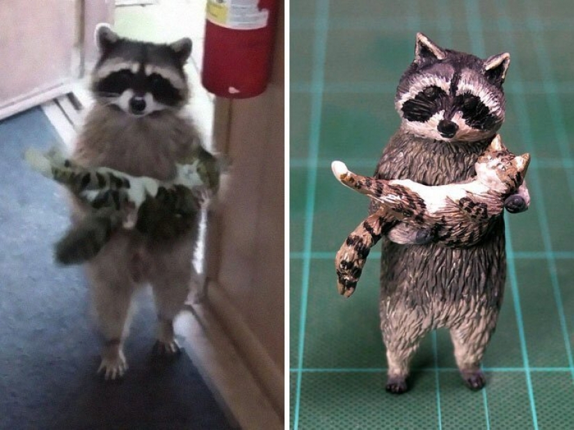 The artist creates figures of animals on the funny Internet meme