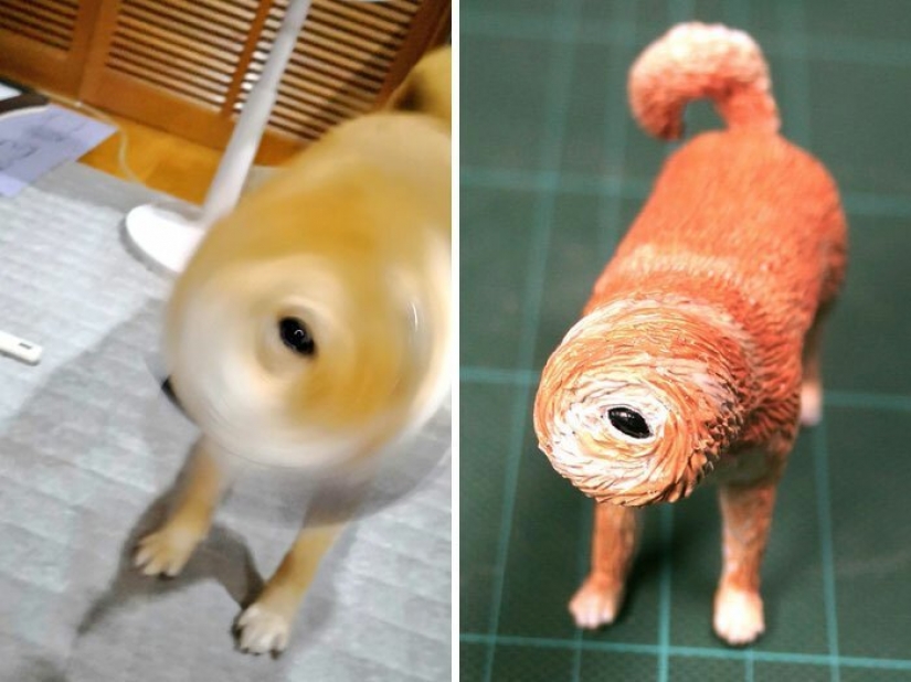 The artist creates figures of animals on the funny Internet meme