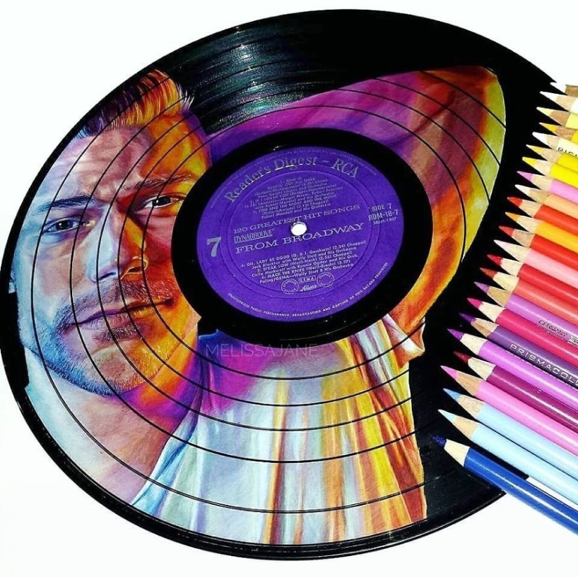The artist turns old vinyl records into works of art