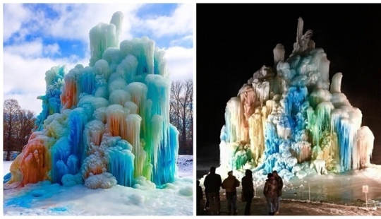 The family builds a house next to a huge ice sculpture every Christmas