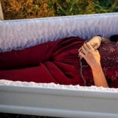 The funeral agency presented a collection of clothes for the dead