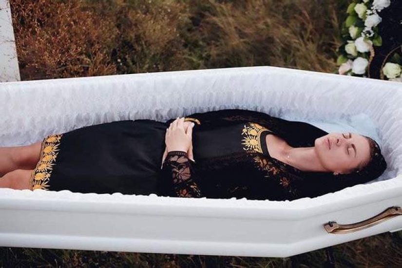 The funeral agency presented a collection of clothes for the dead