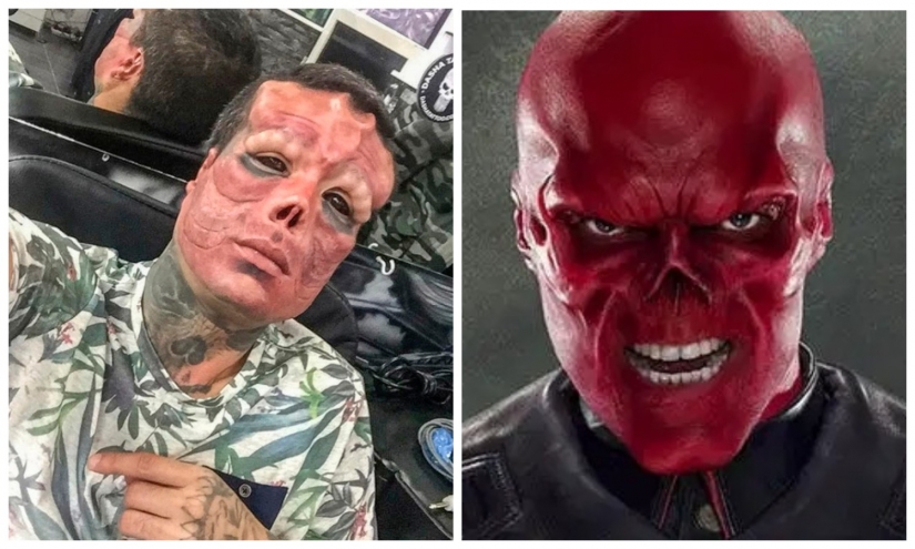 The Spaniard cut off his nose and made horns to look like the Red Skull from "The Avengers"