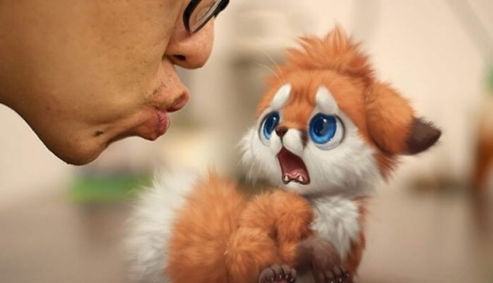 This artist has no pets, so he puts digital furry animals in real life situations.