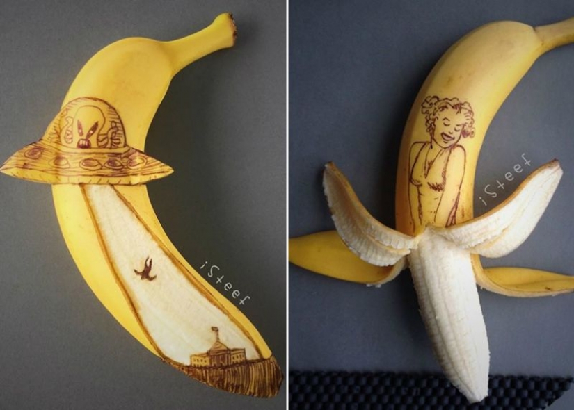 To spite the marble: the sculptor cuts off the excess from bananas