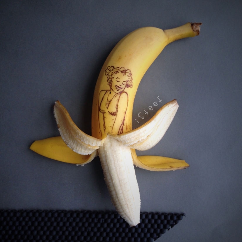 To spite the marble: the sculptor cuts off the excess from bananas