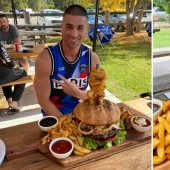 Un hombre australiano rompió un récord al comer una hamburguesa de 5 kilogramos en media hora y comerla con postre