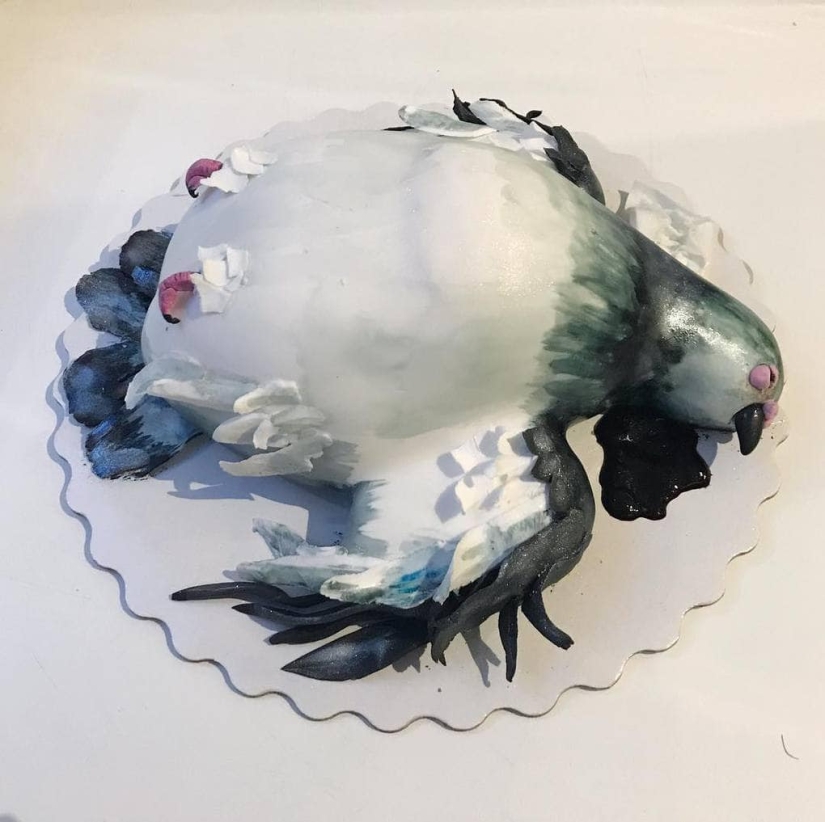 Una cuenca de olivier, albóndigas, una paloma muerta y otros pasteles irónicos de un chef de pastelería de San Petersburgo