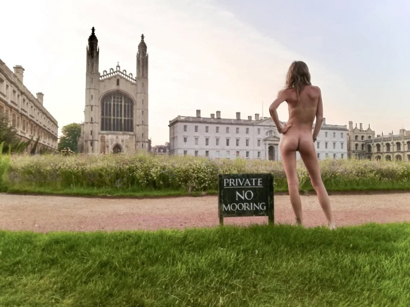 Vista posterior: Estudiantes de la Universidad de Cambridge despojados para el concurso anual de mejor trasero