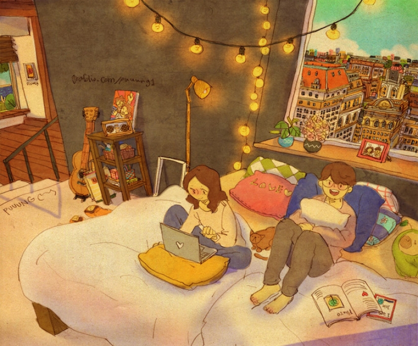 Warm watercolor illustrations about love from a South Korean artist