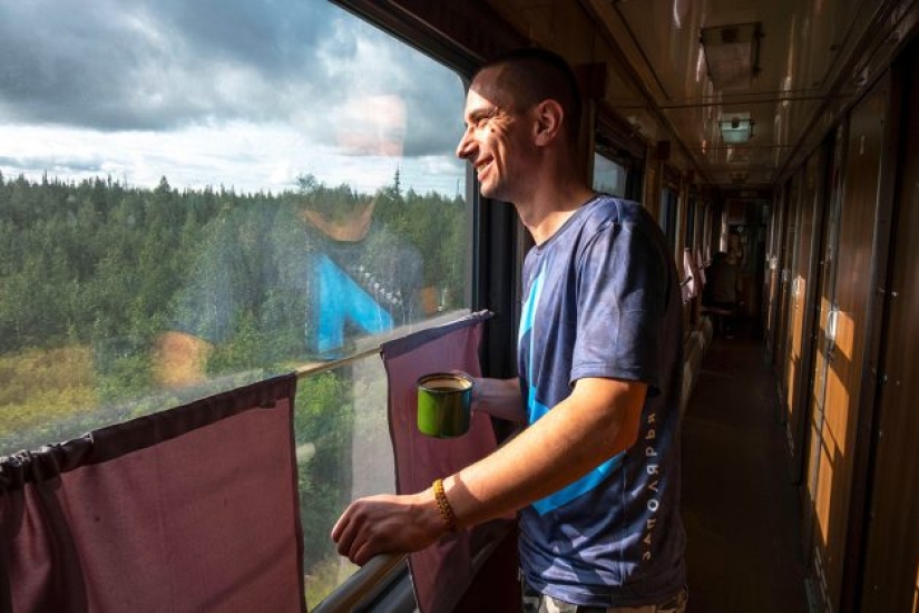 What can you see from the window of the train on the Trans-Siberian highway