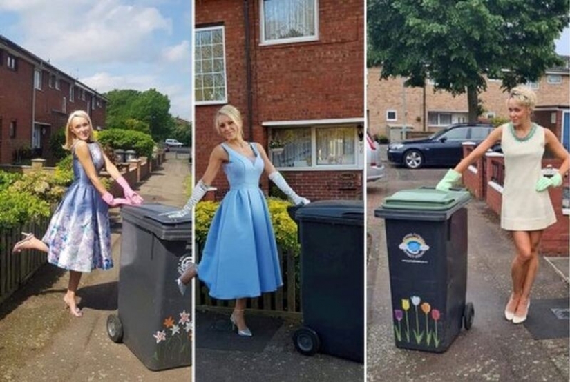 Why would this woman every week was taking out the trash in a new dress