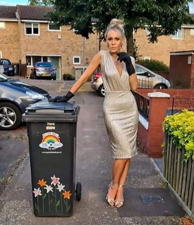 Why would this woman every week was taking out the trash in a new dress