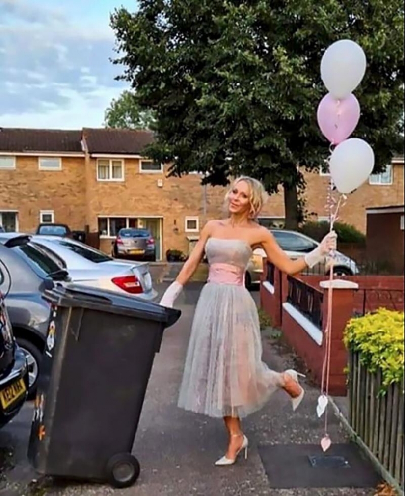 Why would this woman every week was taking out the trash in a new dress