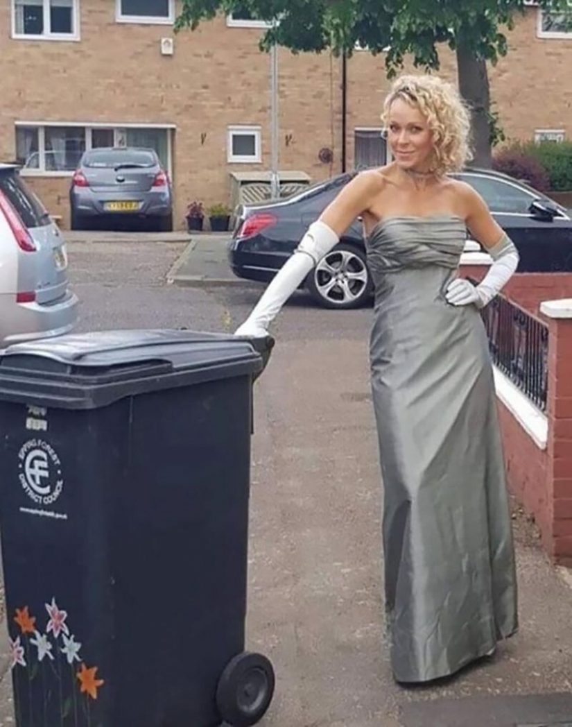 Why would this woman every week was taking out the trash in a new dress