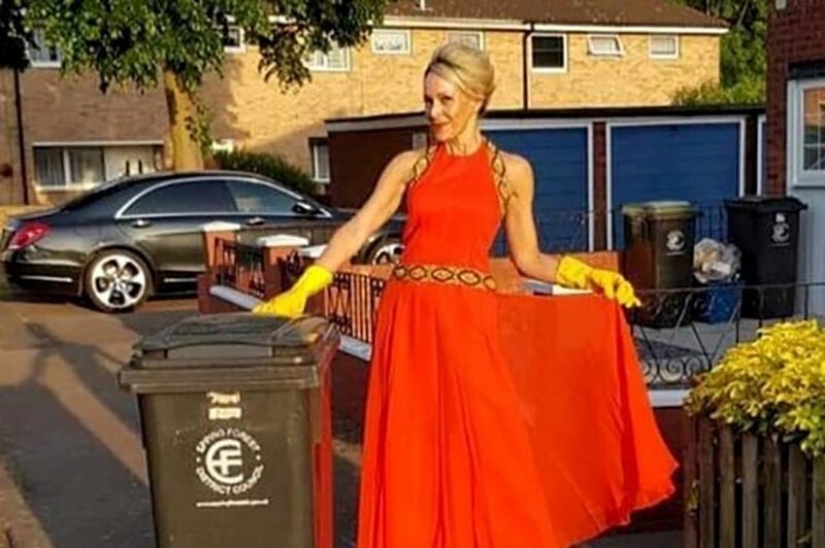 Why would this woman every week was taking out the trash in a new dress