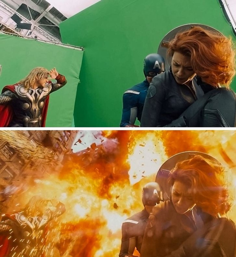 14 video frames with and without special effects