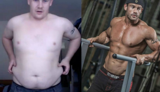 140 kilogramo Británico comiendo chips quería estar en la portada de una revista de moda — y lo hizo