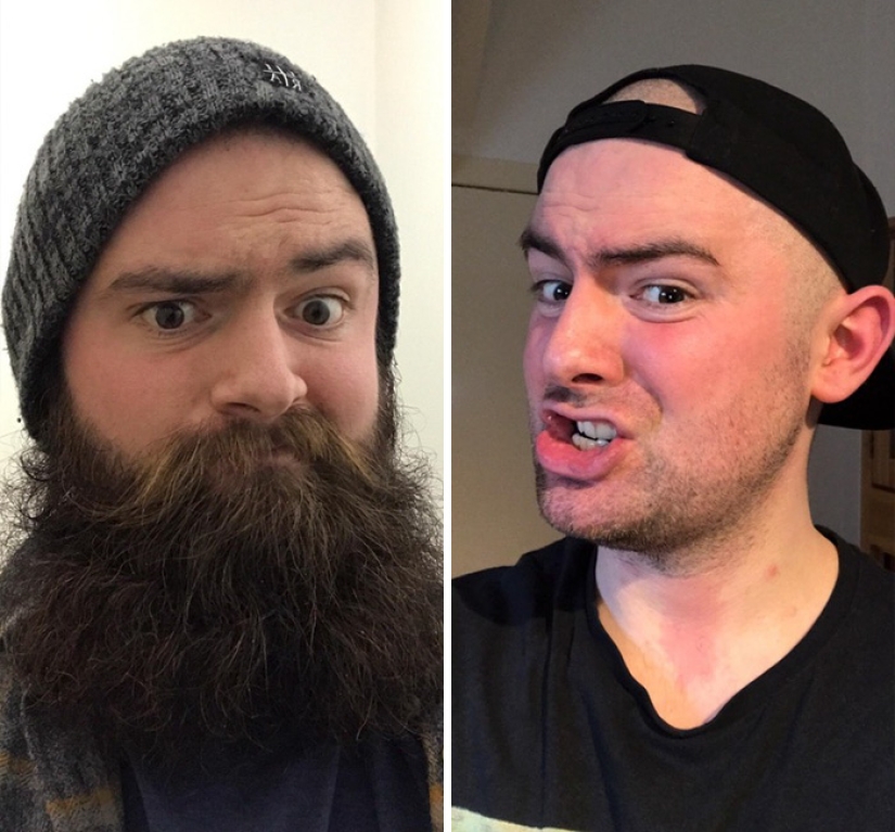 30 men with and without a beard. Are they exactly the same people?