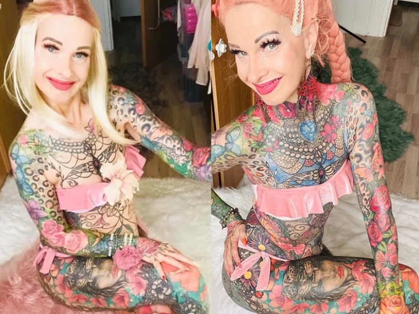 55-year-old woman covered her entire body with colorful tattoos! A photo