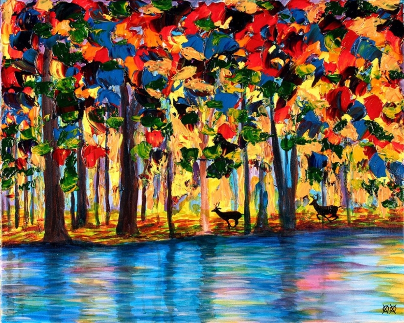 A blind artist creates colorful canvases by touch. Delight!