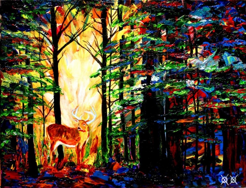 A blind artist creates colorful canvases by touch. Delight!