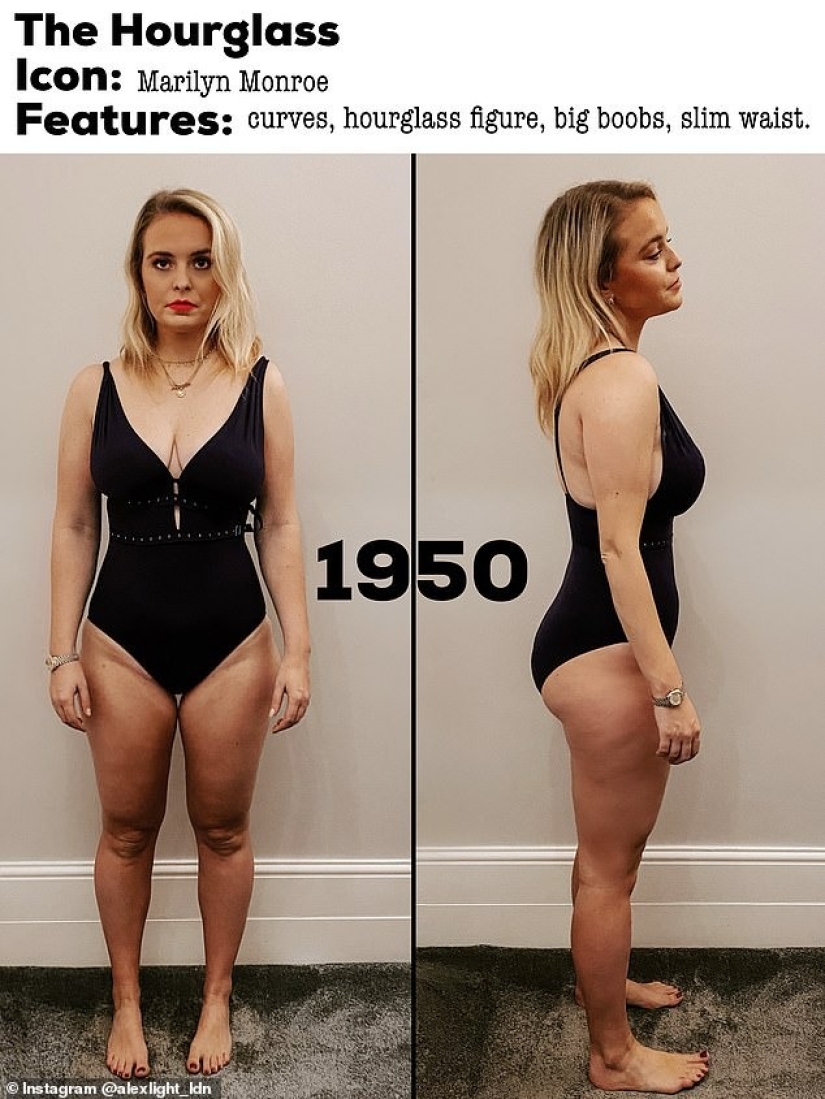 A British woman with the help of a photo editor showed how her figure would look according to the beauty ideals of the last 70 years