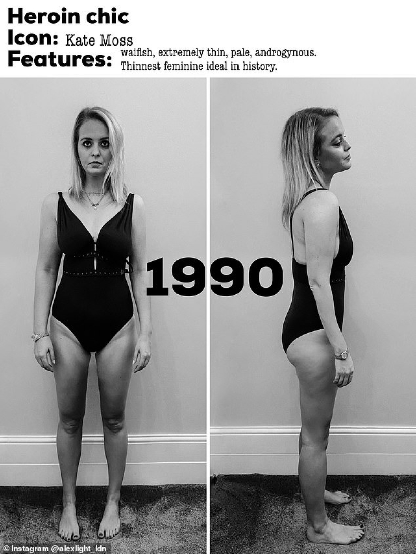 A British woman with the help of a photo editor showed how her figure would look according to the beauty ideals of the last 70 years