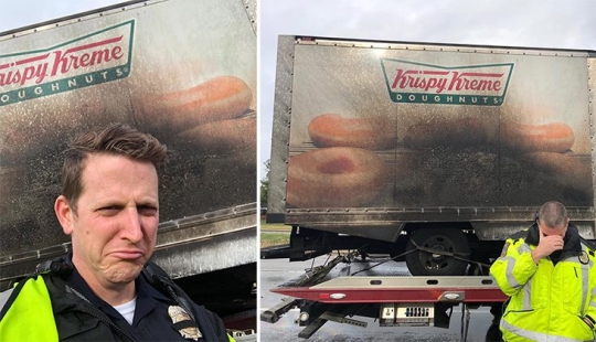 A burnt-out donut truck made the police cry