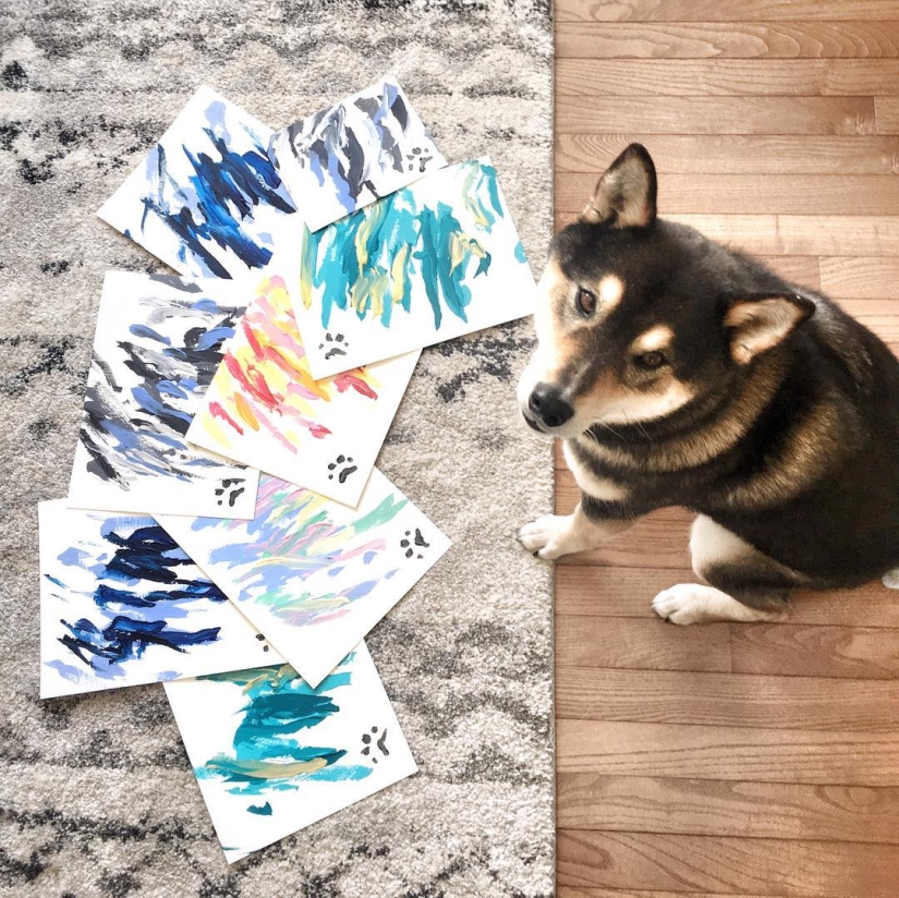 A dog of the Shiba Inu breed draws pictures and earns thousands of dollars on it