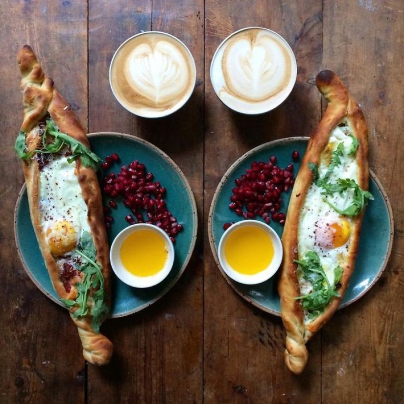 A man makes symmetrical breakfasts for his beloved every day