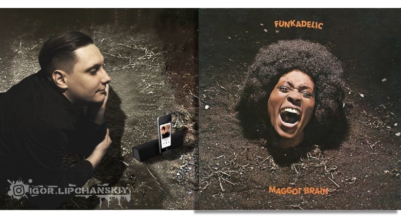 A music lover from Volgograd adds himself to the covers of music albums