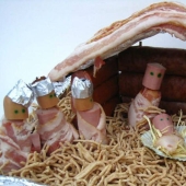 A nativity scene with sausages: a traditional scene in an unconventional performance