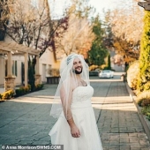 A recipe for a successful wedding: a bearded "bride" sneaked up on the groom
