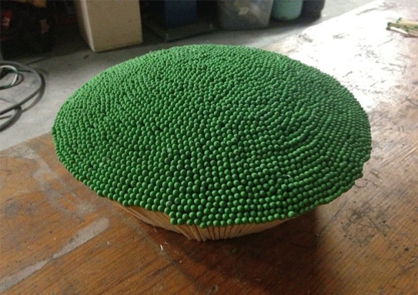 A Reddit user spent a year gluing together a sphere of 42 thousand matches to burn it later