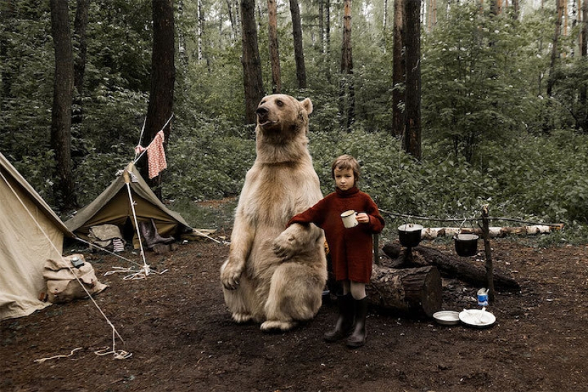 A Russian family befriended a bear in the forest for an anti-hunting campaign