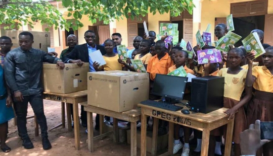 African schoolchildren who studied Word from drawings on the blackboard donated computers