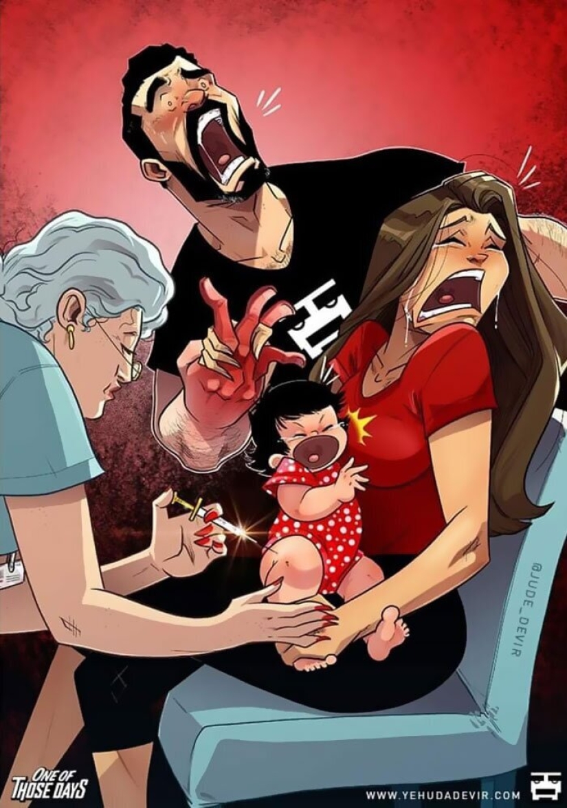 Alegrías y dificultades de la paternidad: un artista de Israel dibuja cómics sobre su esposa e hija