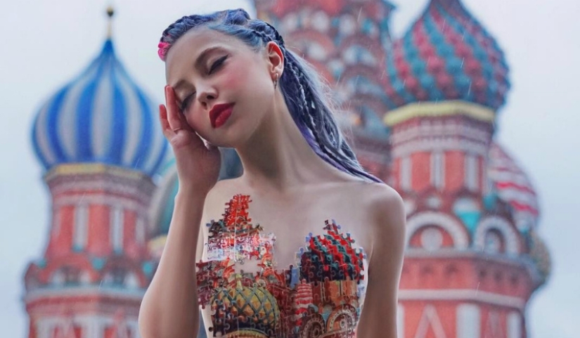 Alternate reality Elena Sadlinki: brain-breaking selfie, thought provoking