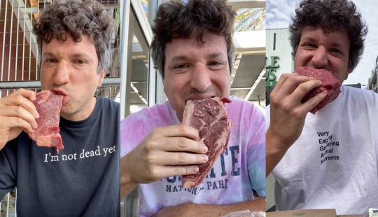 An American eats only raw meat to see if he "survives"
