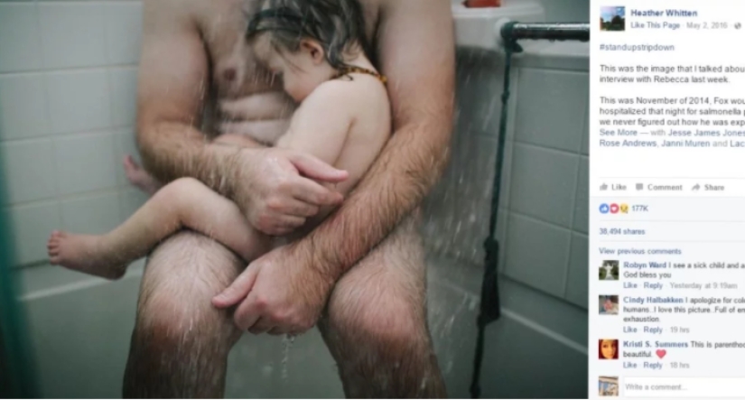 An American woman posted a photo of her husband with a young son in the shower, and now she is awaiting trial